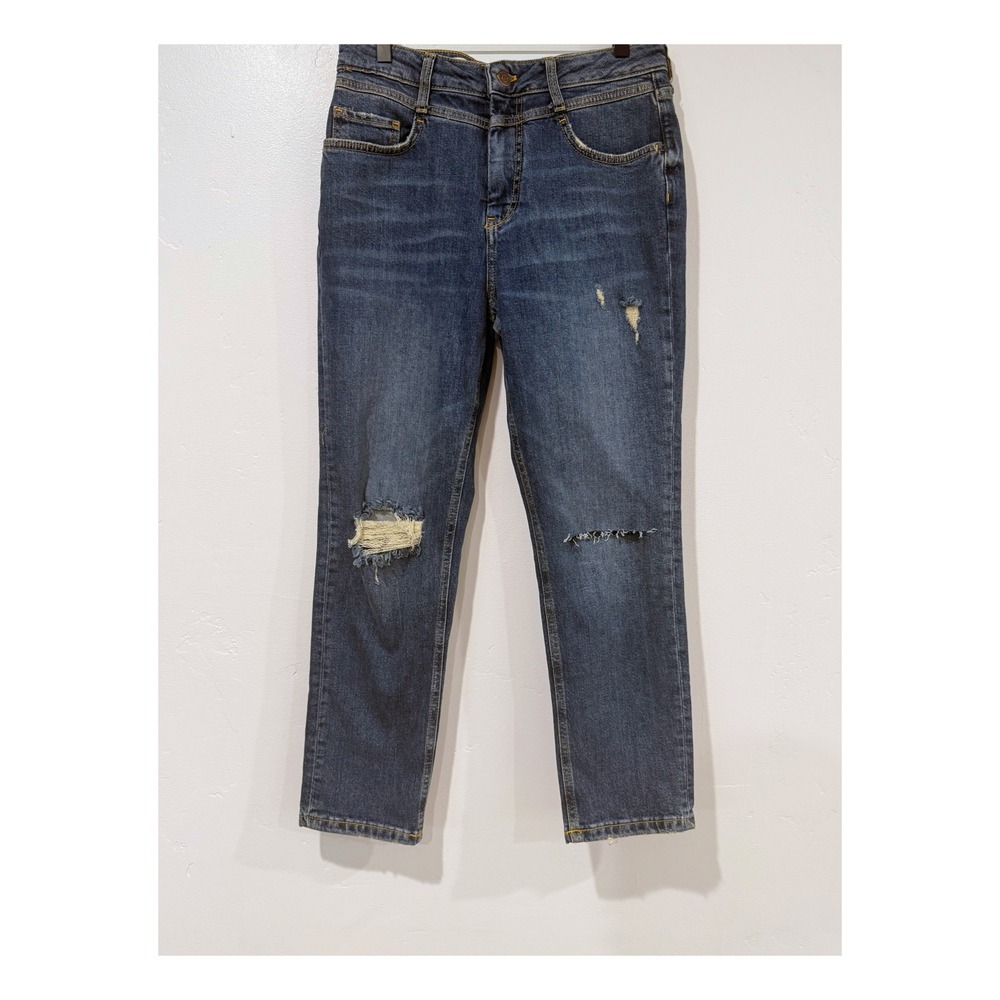 Anthropologie Pilcro Distressed High Rise Straight Leg Jeans Blue Denim Size 29